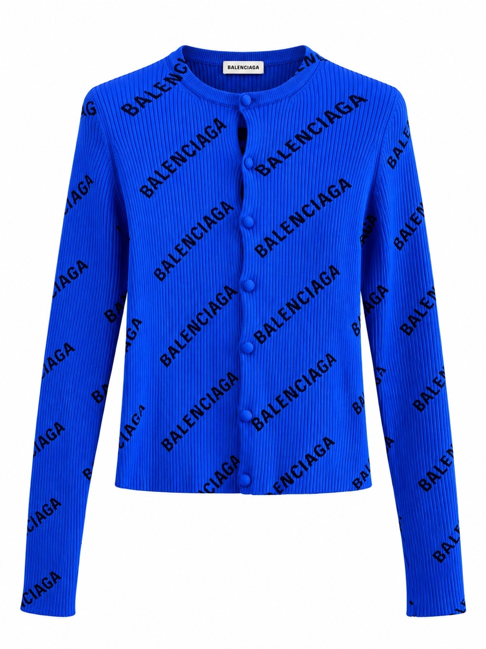 Balenciaga Electric Blue Logo Ribbed Button-Front Cardigan
